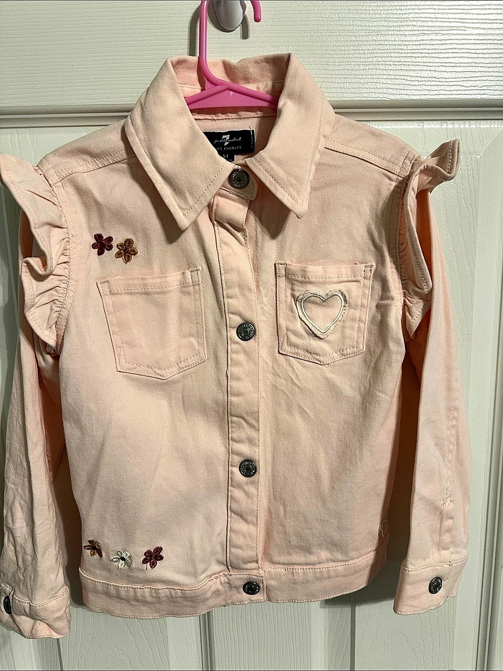 7 for all mankind Girls Size 5T Pink Ruffle Jean Jacket NWT